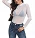 Womes Sexy Long Sleeve Mesh Top Fashion Turtle Neck See Through Slim Fall Blouse Going Out Clubwear Outfits White