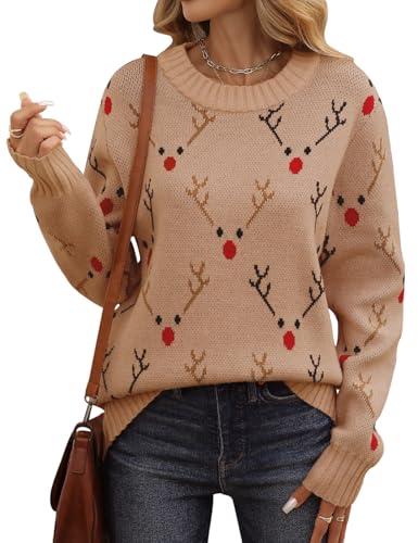 heekpek Damen Pullover Weihnachten Rundhals Ausschnitt Damenpullover...
