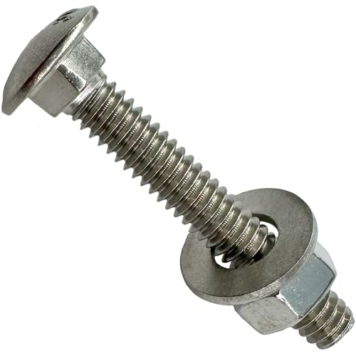 Image of (10) 1 /4-20 x 1.75 inch- 304 (18-8) Grade Stainless Steel Carriage Bolts Screws Dome Head Nuts & Washers Included for Trailer Deck Floors headboards-Rust Resistant by BRAUNY BOY- Qty (10)