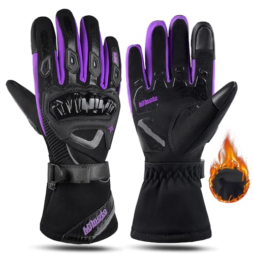 mjmoto Guantes de moto cortavientos impermeables para mujer - Guantes de moto para pantalla táctil - Guantes de invierno para mujer (violeta, talla L)