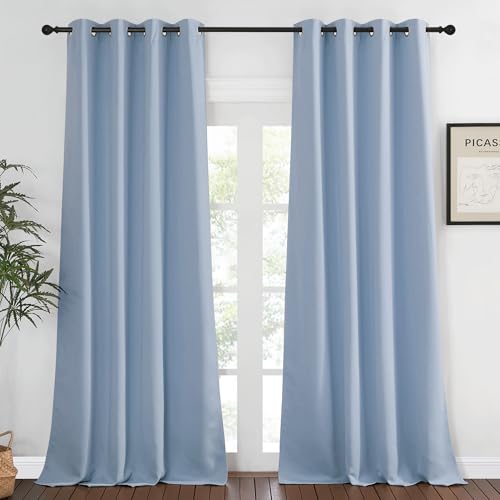 NICETOWN Blackout Room Darkening Window Curtain - Thermal Insulated Solid Grommet Blackout Patio Door Curtain/Drape for Living Room (Vintage Blue, 1 Panel, 52 by 95-inch)