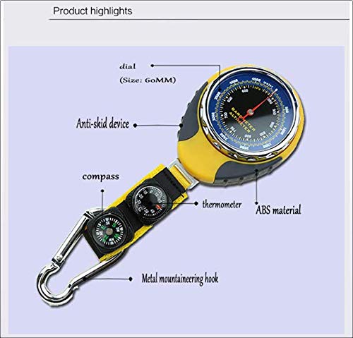 DJG Multifunctional Outdoor Barometer, 4-in-1 Compass Altimeter Barometer Compass Thermometer for Carabiner Camping Hiking Pocket - Thumbnail 6