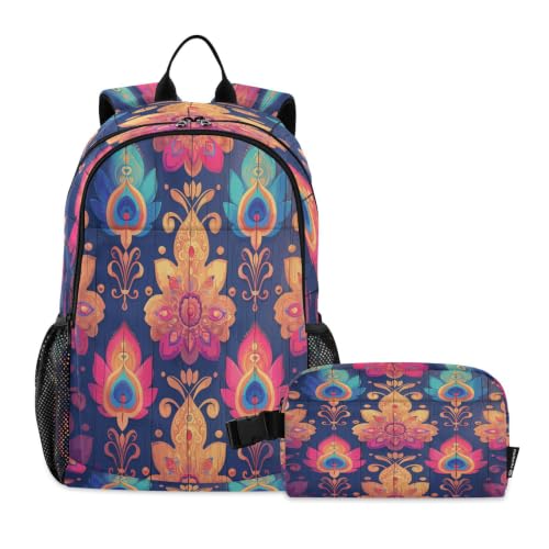 Sac à dos plumes de paon en bois enfants sac d'école avec lunch bag
