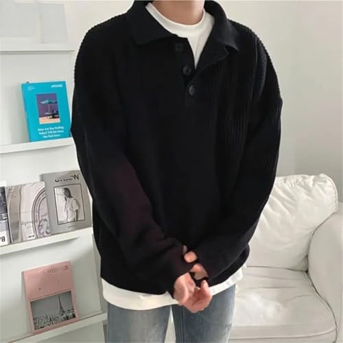 Men Retro Solid Color Knitted Loose Couple Lapel Sweater3