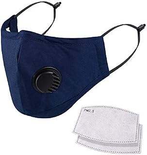 NUÜR Washable Face Mask, 3 Layer Design, Air Valve and Adjustable Ear Loops and Nose Clip, Reusable, Soft, Breathable for Everyday Public Use, 2 Free Filters in 5 layers, Blue