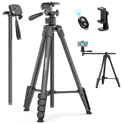 CAMBOFOTO 73-Phone-Tripod-with-Horizontal-Overhead Selfie Stick/Tall Travel Stand with Wireless Remote and iPhone Holder Mirrorless/Compact/GoPro/Camera/Compatible/iPhone/Smartphone