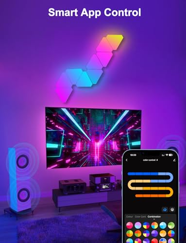 Image of Large Triangle LED Lights for Gaming Setup, DIY Smart Gaming LED Wall Lights Works with Alexa Google Assistant, RGB Triangle Light Panels Music Sync, App Control for Gaming Room Decor Aesthetic,10 Pcs