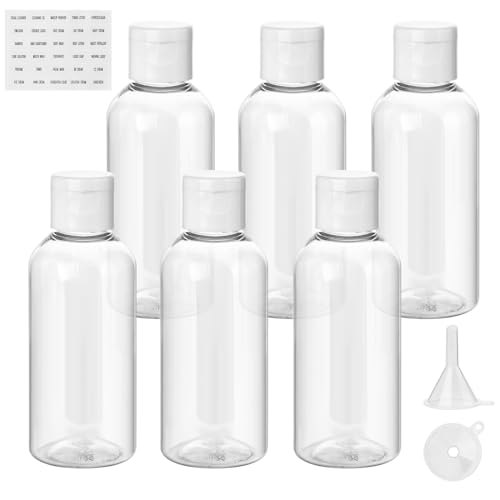 Flintronic 80ml Leere Reiseflaschen Set, Reiseflaschen zum Befüllen mit Kleinem Trichter, Abfüllflaschen für Kosmetik mit Trichter, für Flugreisen Shampoo Geschäftsreise Lotion (6 Stück)