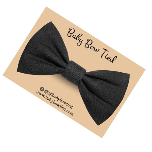 Handmade Pre-Tied Clip on Bow Tie for Baby to Young Boy (Small, Black)