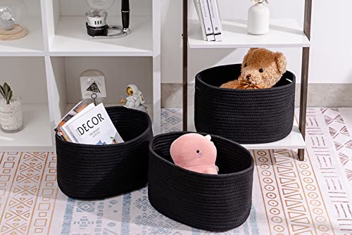 Cubesland Black Woven Baskets For Shelves Storage,Cube Shelf Closet Storage Baskets Bins Set 3,Long-Lasting &Skin-Friendly Toy Storage Basket Bin,Stylish Room Decor Basket,Cotton Rope Basket #TOP5