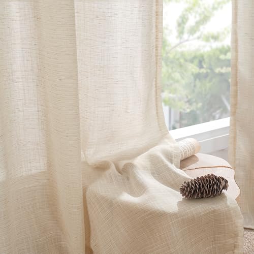 Image of BGment Burlap Linen Semi Sheer Curtains 84 Inch Length for Living Room, Light Filtering Window Drapes with Rod Pocketfor Bedroom Farmhouse Dining Lightweight, 2 Panels Set, 42 Inch Wide Each Panel