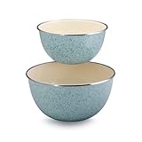 Paula Deen Signature Enamel on Steel 1.5-Quart and 3-Quart 2-Piece Mixing Bowl Set, Robin's Egg Blue Speckle