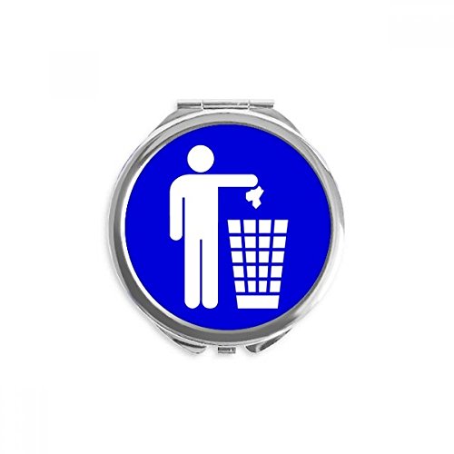 Espejo redondo de mano portátil con diseño cuadrado azul de advertencia DIYthinker