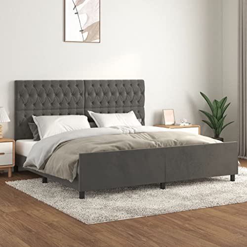 INLIFE Estructura de cama con cabecero gris oscuro, 200 x 200 cm, terciopelo, gris, 50,8 kg