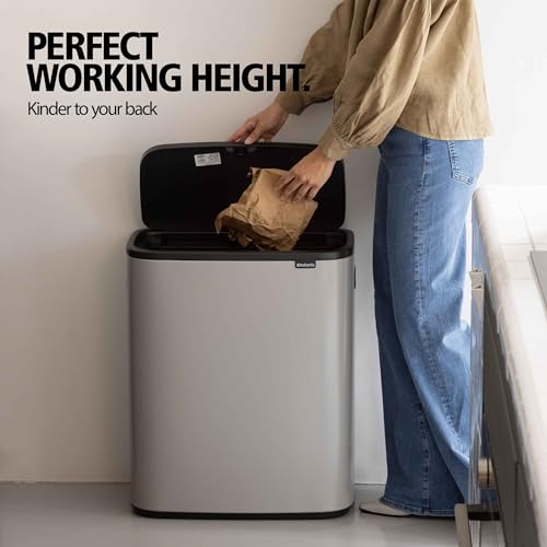 Image of Brabantia Bo Touch Bin Hi 13.2 Gallon /60L (Soft Gray), XXL Trash Can for Kitchen, Soft-Touch Garbage Can with Removable Inner Container