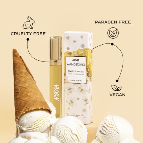 Image of Nykaa Wanderlust Swiss Vanilla Eau De Parfum, Warm Vanilla and Cedarwood Fragrance, Long Lasting Scent, Travel Friendly, Vegan and Cruelty Free, 16ml