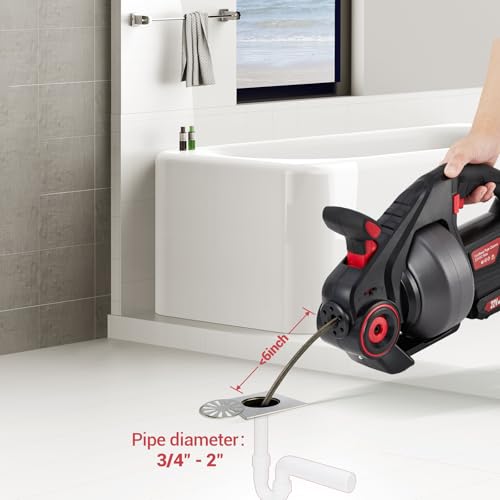 Electric Drain Auger, 25FT Plumbing Snakes, Snake Drain Clog Remover for Unclogging Toilet, Sewer, Bathroom, Sink Drain Pipes(Batteries Included)