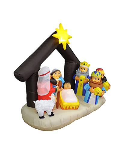 Two Christmas Party Decorations Bundle, Includes 6 Foot Long Inflatable Nativity Scene With Three Kings, And 6 Foot Tall Inflatable Nativity Scene Manger Set With Three Kings Sheep Stable With Lights #TOP27