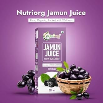 Nutriorg Jamun Juice | 500 ml | Pure Jamun Juice for Diabetes Care | Controls Blood Sugar Levels | Blood Purification | No Added Sugar, Preservatives, or Colors