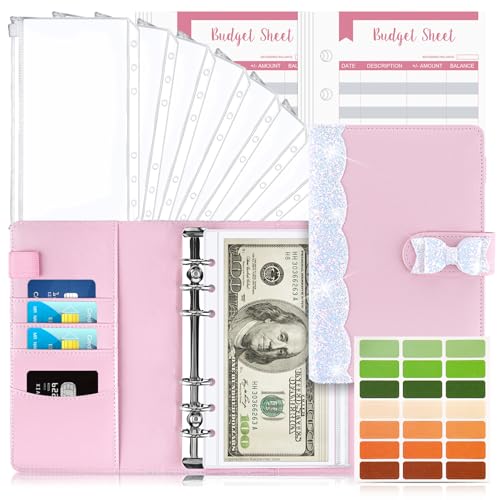 Budget Planner Budget Binder A6, Budgetplaner Geld Organizer mit Weiche Tasche, TAOPE Budget Binder Notizbuch A6 Cash Stuffing, 6 Löcher Budget Planner, Haushaltsbuch mit Geldfächer Schmetterling Ros