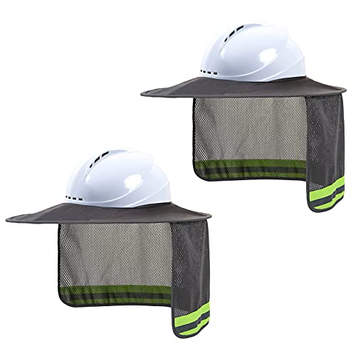 Image of Hard Hat Sun Shade, High Visibility Sun Visor Neck Shade with Reflective Strip, Full Brim, Man & Woman (Hard Hat Not Included), Grey, 2 Pack