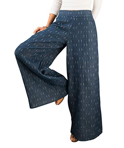 Tropic Bliss Women's Fall Palazzo Pants, Organic Cotton, Office Casual Blue