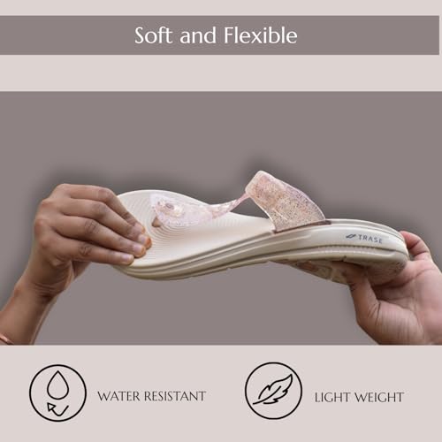 Image of TRASE Flat Slippers for Woman | Comfortable & Lightweight Adjustable Thong Strap Flip Flops | Durable Cushioned Footwear for Home, Casual, Beach & Outdoor Use