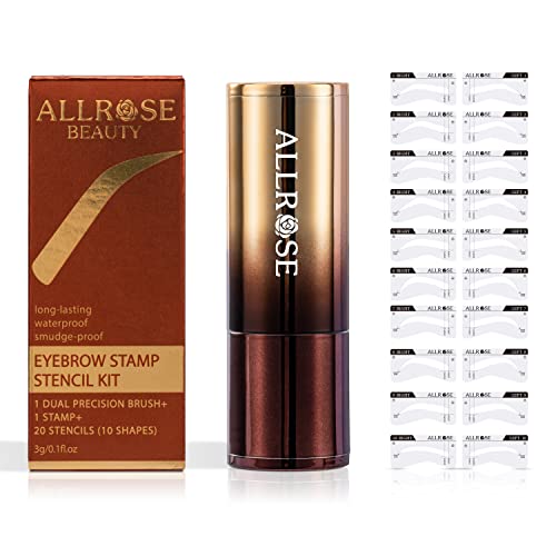 Allrose Eyebrow Stamp Stencil Kit - Brow Stamp Kit, One Step Eyebrow Stamp And Shaping Kit, 20 Brow Stencils And Stamp Kit, Waterproof Eye Brow Stamping Kit, Easy To Use Eyebrow Kit, Light Brown #TOP6