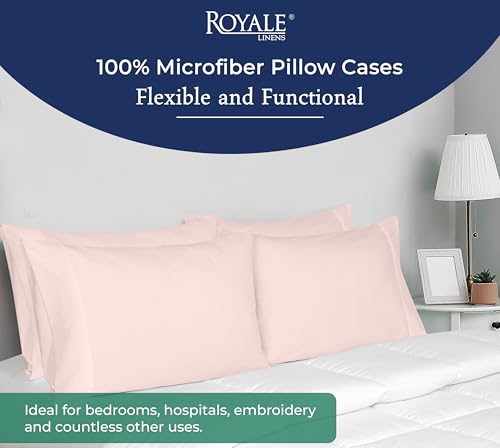 Image of Royale Linens Standard Pillowcase Set of 2 - Bed Pillow Cover - 20 inchx26 inch - Pink Pillowcases - 1800 Brushed Microfiber, Wrinkle & Fade Resistant - Soft & Cozy- Standard Size Pillow Case (STD, Pink)