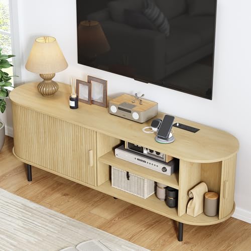 Image of ComfyCorner 63 inch Mid Century Modern TV Stand with Sliding Doors for 65 inch TV