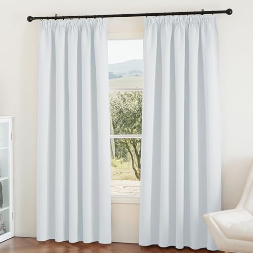 PONY DANCE White Curtains for Bedroom - Room Darkening Window Curtains for Living Room Sliding Glass Door Pencil Pleat Draperies for Privacy Protected, 1 Pair, W66 X L90, Greyish White