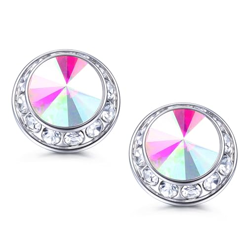 Tungary Cubic Zirconia Stud Earrings, 925 Sterling Silver Rhinestone Hypoallergenic Earrings for Women I