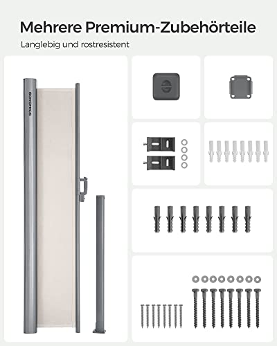 SONGMICS Alu-Seitenmarkise, ausziehbar, 160 x 300 cm, Sichtschutz, Sonnenschutz, blickdicht, Seitenrollo, für Balkon, Terrasse, Garten, beige GSA160E