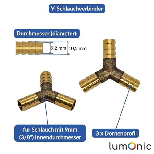 Conector manguera en Y Lumonic de latón 9mm para aire comprimido 3