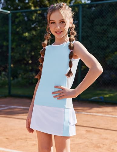 Image of Zaclotre Girls Tennis Dress with Pockets Sleeveless Tank Top and Skirt Sets | 2 Piece Set, Sleeveless, with Shorts, Double Layers Pleated Back, Perfect for Athletic Tennis Golf 3-14 Years