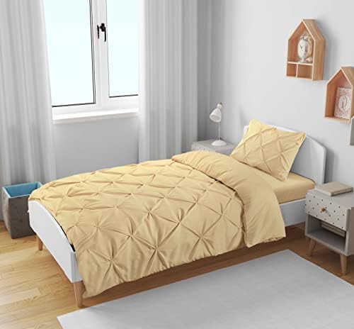 K&A® Pintuck Pinch Pleat Single Duvet Cover Set with Zipper Closure including Pillowcase Ultrasoft Brushed Microfiber Easy Care & Machine Washable (White - 137x200)