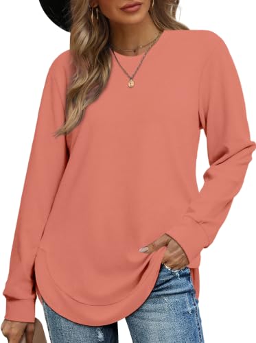 Image of OFEEFAN Womens Sweatshirt Crewneck Long Sleeve Shirts High Low Tops Curved Hem