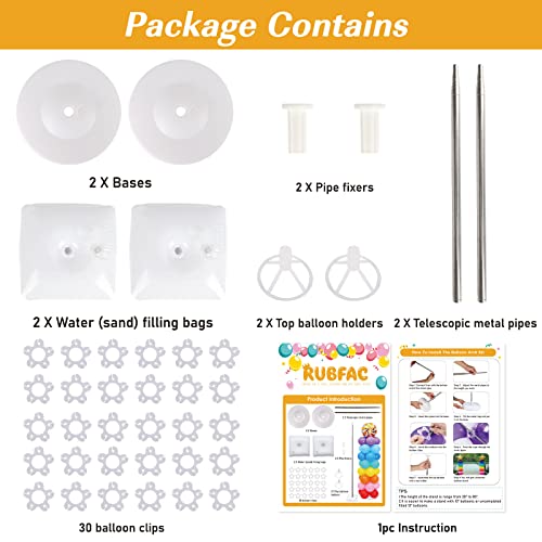 Rubfac Balloon Stand Kit, 2 Sets Of 6.6Ft Adjustable Height Balloon Column Kit For Floor With Metal Telescopic Pillar For Baby Shower Birthday Party Graduation Wedding Christmas Decorations #TOP1