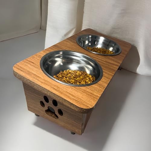 Comedouro Inclinado Elevado Cachorro Gato Duplo Tigela Inox (Marrom)