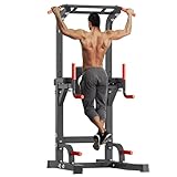 soges Pull Up Bar Dip Station, Power Tower with A Backrest, Adjustable Height Pull Up Bar Stand, Multi-Function Home Gym Strength Training,Black