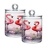 Kigai Watercolor Flamingo 2PC Airtight Transparent Plastic Storage Jar Food Storage Container Plastic for Food Herbs Tea etc with Storage Lid easy to use and clean With lid Easy To Use