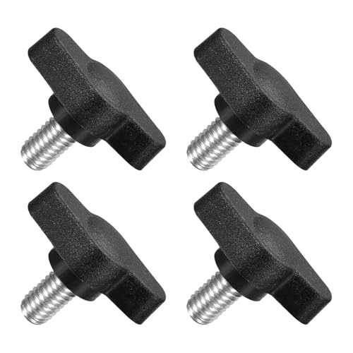 QUARKZMAN 4pz Manopole ad Alette a T a Farfalla, Manopola Serraggio Vite M6 x 10mm Filettatura Maschio Viti Acciaio Inossidabile 304 Maniglia 27mm Dia per Sostituzione Manopola, Nero