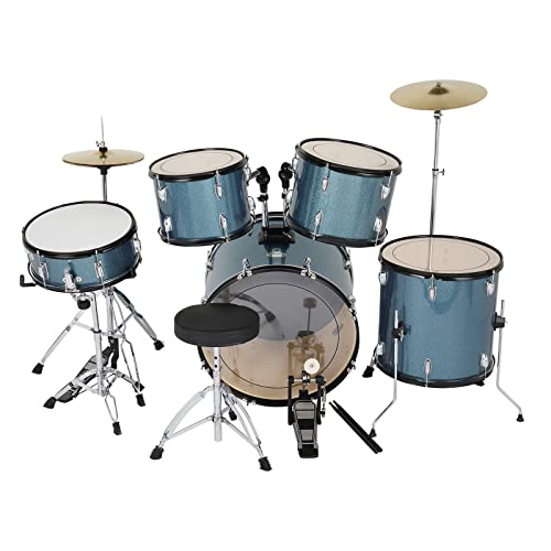 Ktaxon 5-Piece Adult Drum Set, 22 Inch Full-Size Drums Kit With Cymbal Stands, Hi-Hat Stand, Sticks, Drum Pedal, Stool & Floor Tom For Beginner Teens Student (Blue) #TOP1