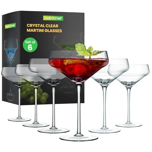NutriChefKitchen 6 Sets of Crystal Martini Glass, Ultra Clear, Elegant Wine Glass, 100% Hand Blown...