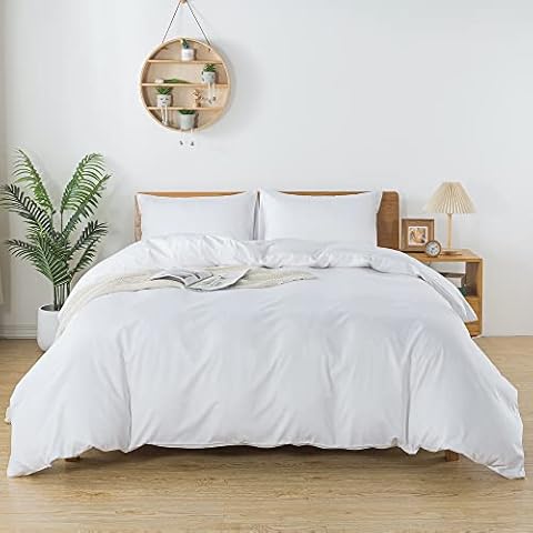 bienDo Cotton Duvet Cover Set, Super King, White, Long Staple Sateen Cotton, Authentic 300TC, Include a 220 * 260CM Zippered Duvet Bed Cover and 2 Envelop Pillowcases-Silky Breathable Quilt Cover Cover