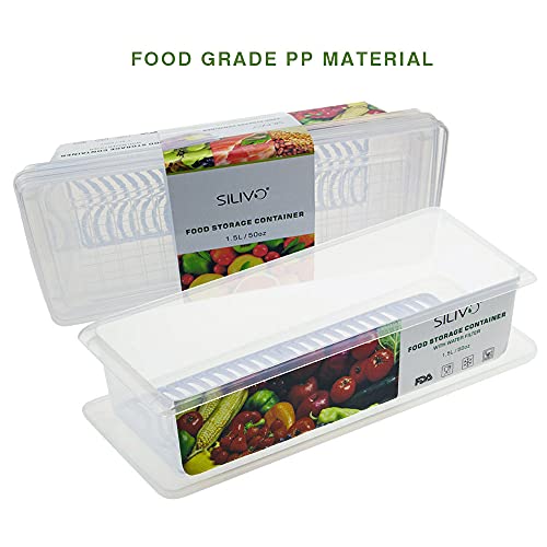 Fridge Organiser with Lids, SILIVO Food Storage Containers with Draining Grid, Fridge Organiser for Storing Fresh Fruit, Vegetable and Cheese (3 x 1.5L)