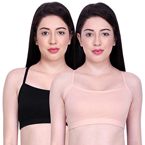 Image of INKURV Slip On Beginner's Bra for Girls & Teenagers, Non Padded Sports Bra| Adjustable Straps with No Hooks| Double Layered Fabric, Non-Wired Seamless Bralette for Gym-Combo of 2