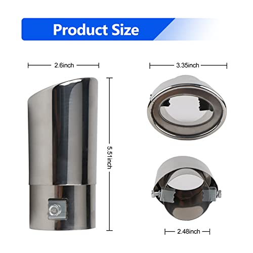 QODOLSI 1 PC Stainless Steel Exhaust Tip, 2-2.5 Inch Inlet Polished Exhaust Pipe, Car Exhaust Pipe Flue Muffler, Compatible with Most Vehicles Exterior Rear Tip Pipe Modified (Silver/Straight) - Thumbnail 2