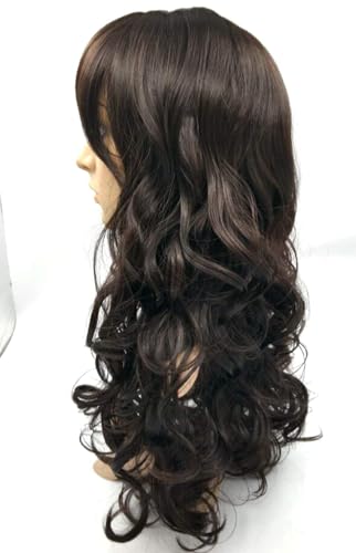 Wigs women dark brown curly wig side bang pirate wig costume wigs for women Wavy Curly 24inches Heat Resisitant Fiber Curly brown Wig Halloween Costume girl wigs for adult Women