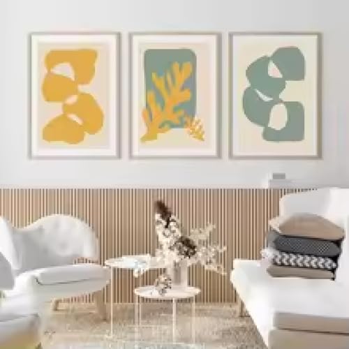 Geometric Wall Art Floral pour Salon Élégant Triptyque Esthétique Cadre Inclus